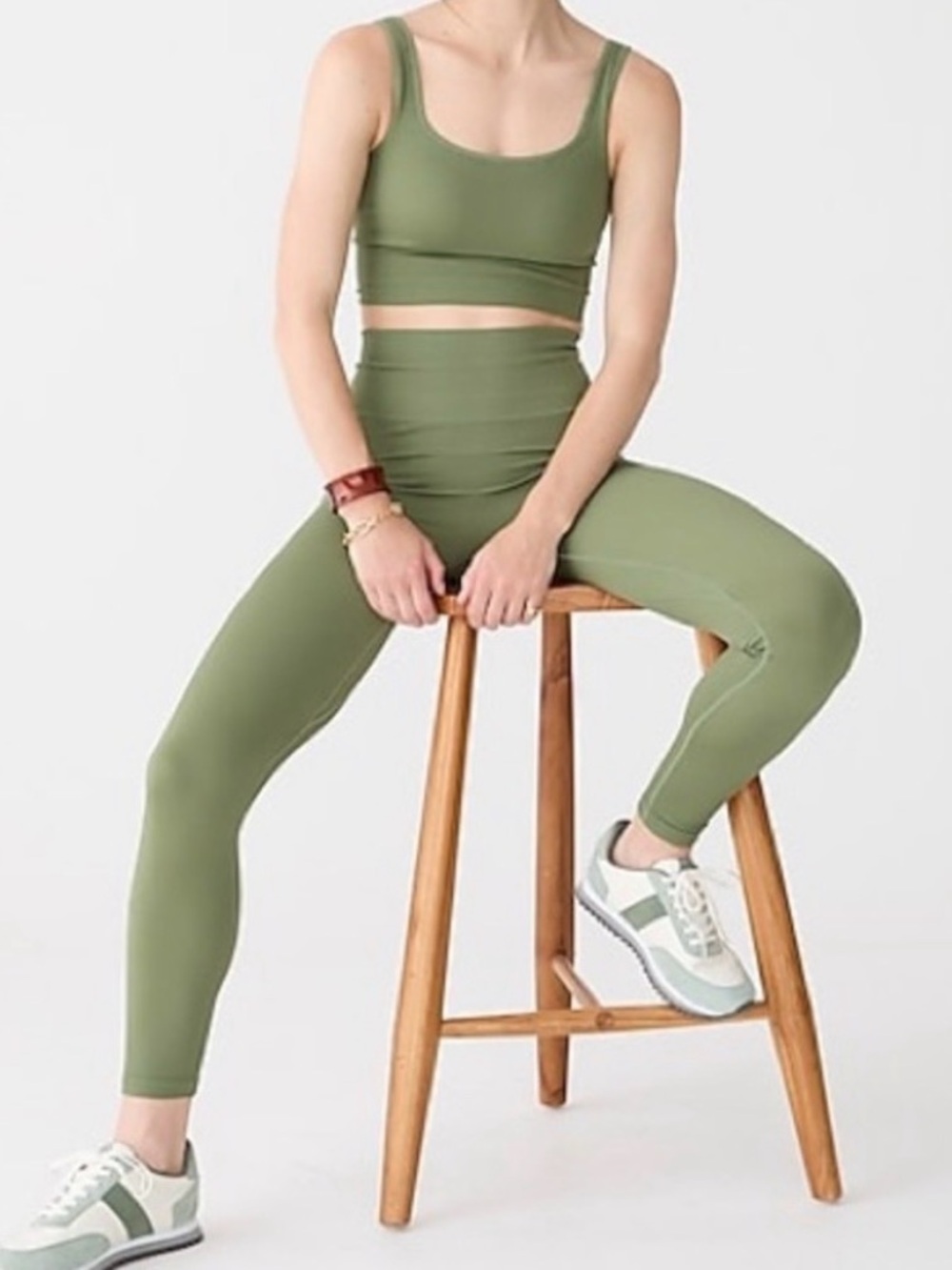 J CREW Matching Workout Set Bra & Leggings Activewear Stretch Green Size Large